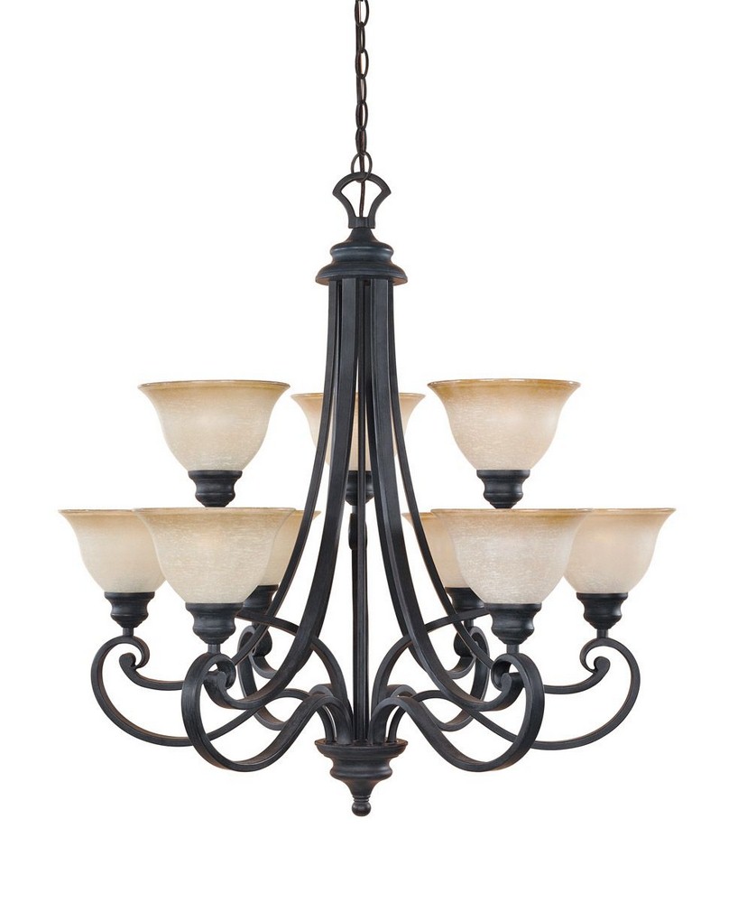 Designers Fountain-96189-NI-9-Light Chandelier   Natural Iron Finish with Ochere Glass