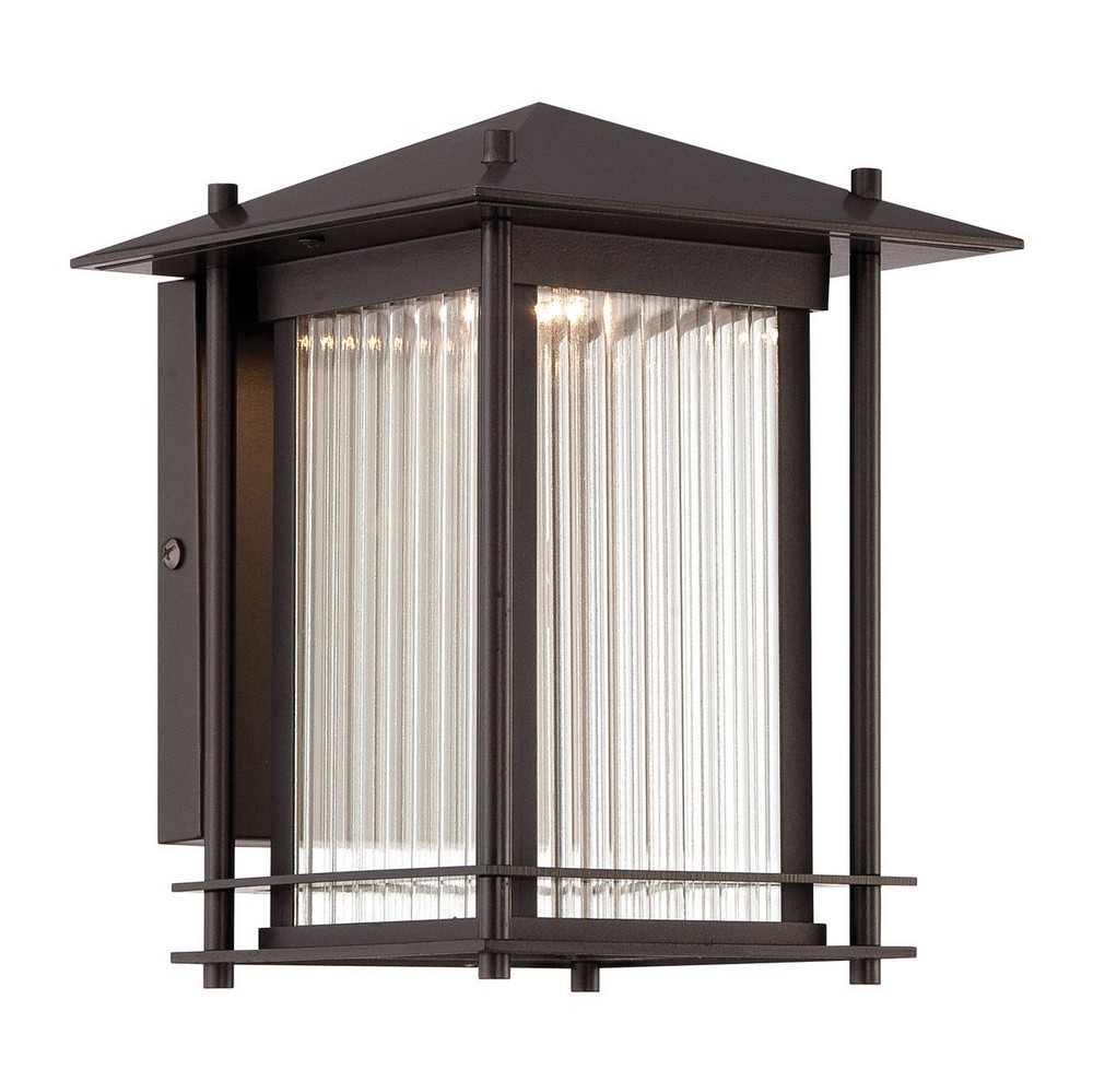 Designers Fountain-LED32531-BNB-Hadley - 9 Inch 13W Led Wall Lantern   Burnished Bronze Finish with Clear Ribbed Glass