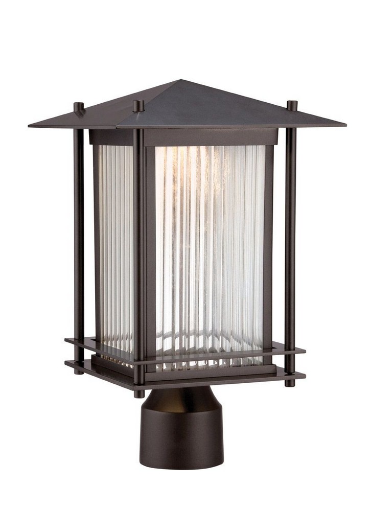 Designers Fountain-LED32536-BNB-Hadley - 9 Inch 13W Led Post Lantern   Burnished Bronze Finish with Clear Ribbed Glass