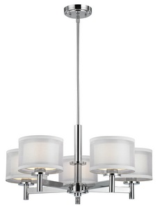 Dolan Lighting-1270-26-Five Light Chandelier   Chrome Finish with Double Organza Fabric Shade