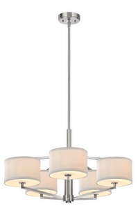 Dolan Lighting-1880-09-Monaco 5-Light Chandelier   Satin Nickel Finish with White Fabric Shade