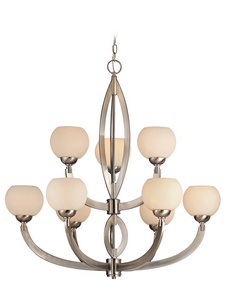 Dolan Lighting-2962-09-Odyssey - Nine Light 2-Tier Chandelier   Satin Nickel Finish with Satin White Glass