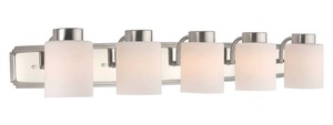 Dolan Lighting-3505-09-Westport - Five Light Bath Bar   Satin Nickel Finish with Satin White Glass