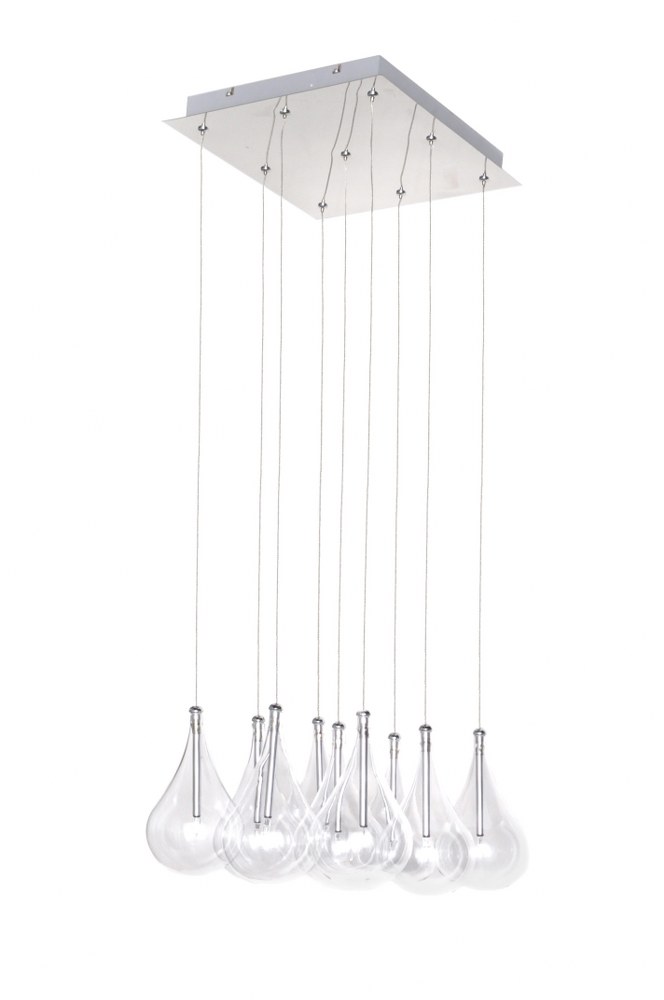 ET2 Lighting-E20116-18-Larmes-9 Light Pendant in Modern style-14 Inches wide by 8 inches high   Polished Chrome Finish with Clear Glass