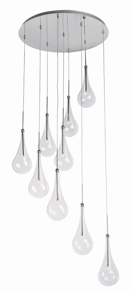 ET2 Lighting-E20515-18PC-Larmes-13.5W 9 LED Pendant in Modern style-22.75 Inches wide by 16.5 inches high   Polished Chrome Finish with Clear Glass