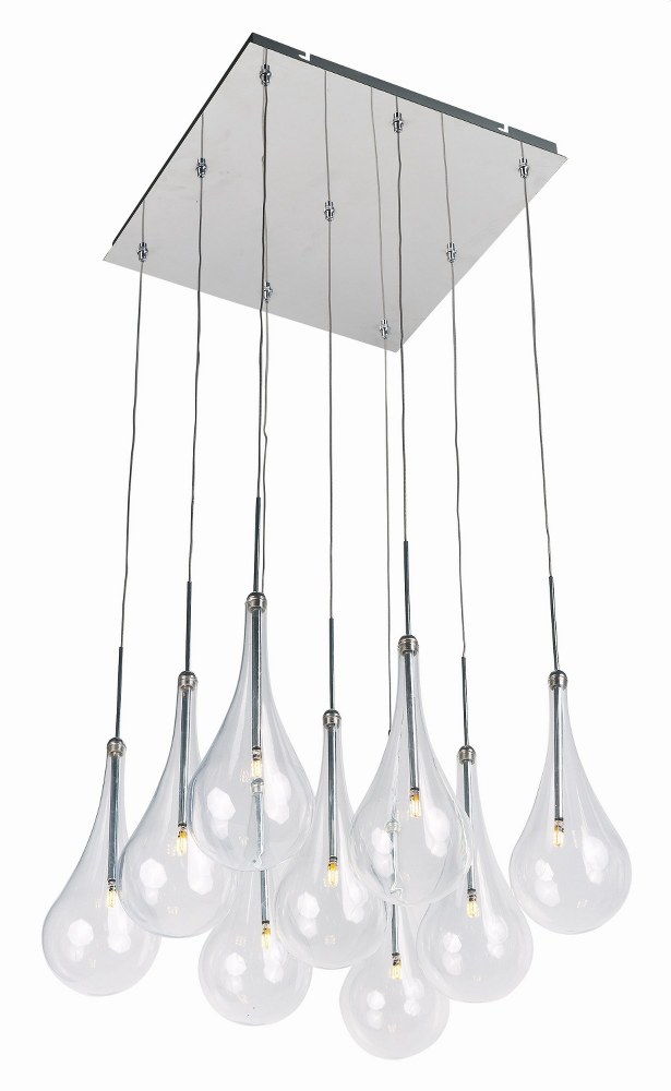 ET2 Lighting-E20516-18PC-Larmes-13.5W 9 LED Pendant in Modern style-12 Inches wide by 16.5 inches high   Polished Chrome Finish with Clear Glass