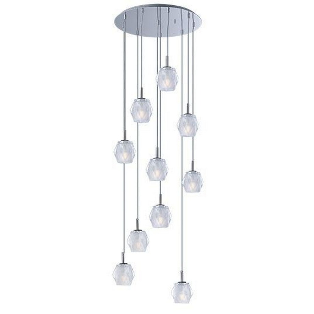 ET2 Lighting-E20717-82PC-Tangent-40W 10 LED Pendant-19.75 Inches wide by 6 inches high   Polished Chrome Finish with Heavy Faceted Glass