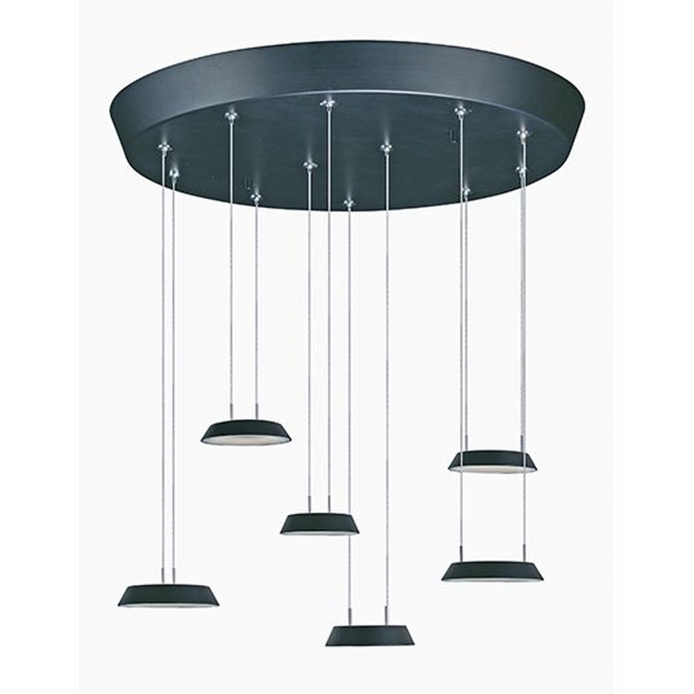 ET2 Lighting-E20904-BK-Quantum-40.98W 6 LED Pendant-19.5 Inches wide by 2.25 inches high   Black Finish with White Glass