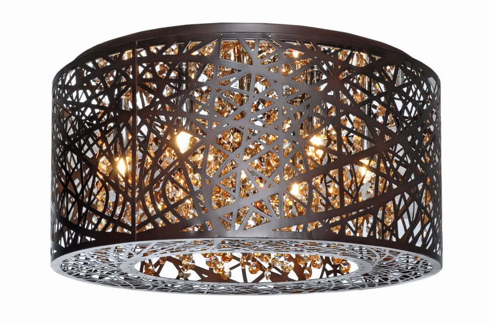 ET2 Lighting-E21300-10BZ-Inca-7 Light Flush Mount in Contemporary style-15.75 Inches wide by 8.75 inches high   Bronze Finish with Cognac Glass