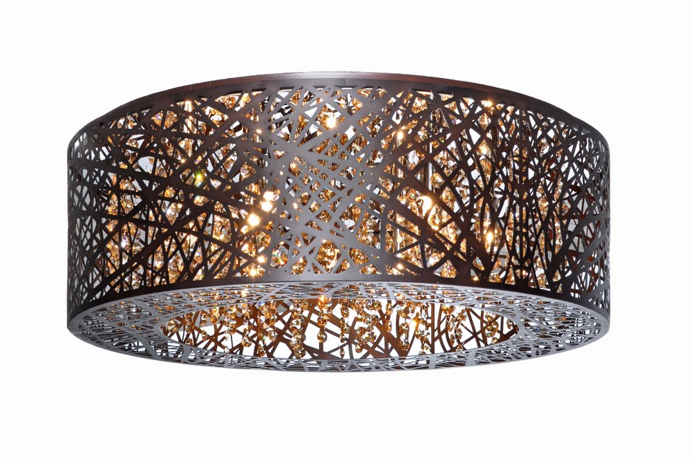 ET2 Lighting-E21301-10BZ/BUL-Inca-9 Light Flush Mount in Contemporary style-23.5 Inches wide by 8.75 inches high Bronze LED Polished Chrome Finish with Clear/White Glass