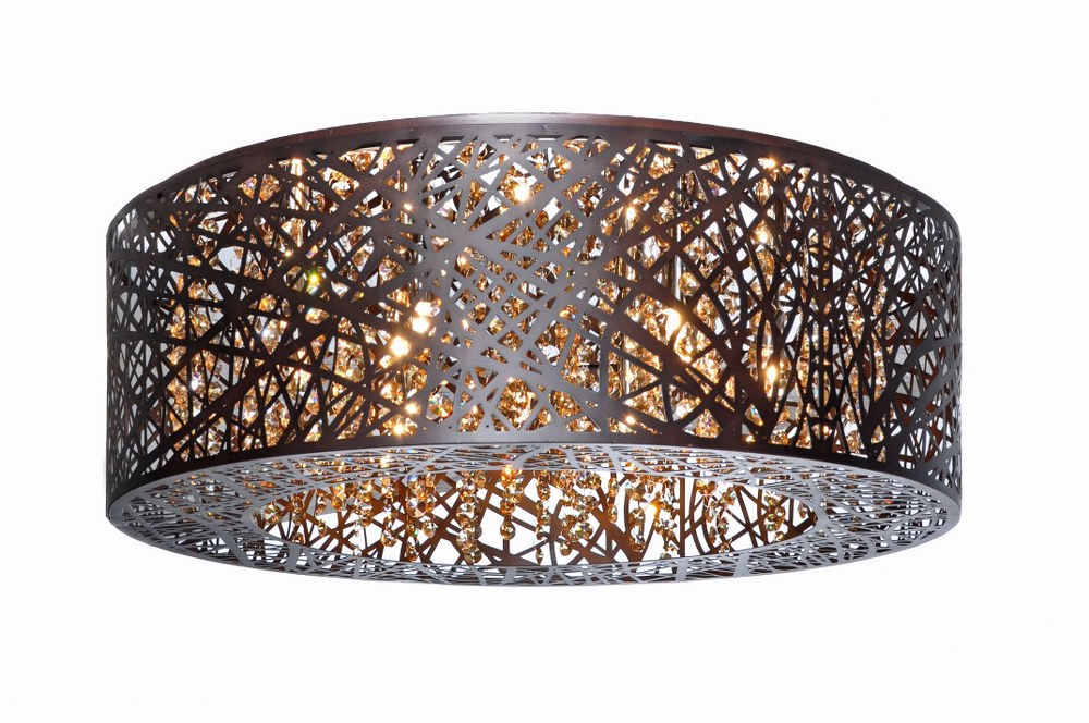 ET2 Lighting-E21301-10BZ-Inca-9 Light Flush Mount in Contemporary style-23.5 Inches wide by 8.75 inches high   Bronze Finish with Cognac Glass