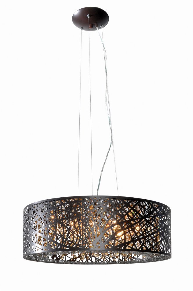 ET2 Lighting-E21308-10BZ-Inca-9 Light Pendant in Contemporary style-23.5 Inches wide by 10 inches high   Bronze Finish with Cognac Glass
