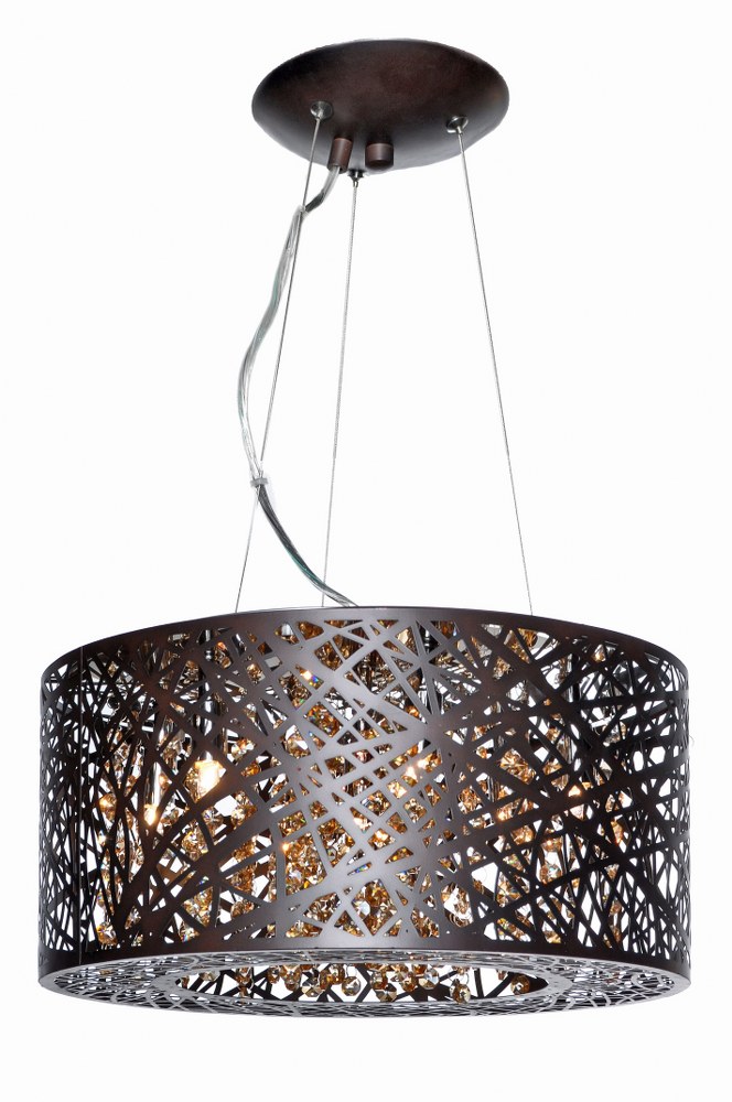 ET2 Lighting-E21309-10BZ-Inca-7 Light Pendant in Contemporary style-15.75 Inches wide by 10 inches high   Bronze Finish with Cognac Glass