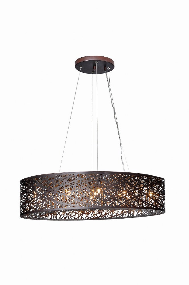 ET2 Lighting-E21310-10BZ-Inca-9 Light Pendant in Contemporary style-12 Inches wide by 10 inches high   Bronze Finish with Cognac Glass