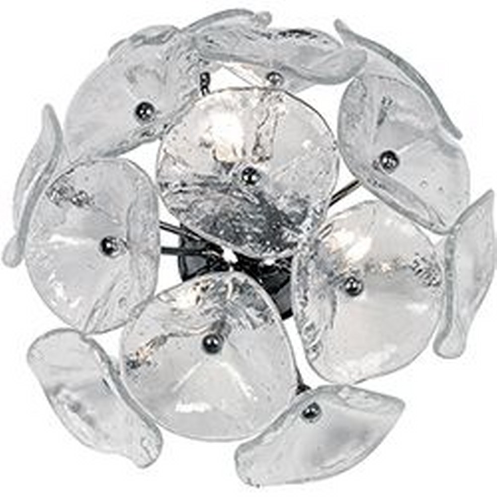 ET2 Lighting-E22091-28-Fiori-3 Light Flush/Wall Mount in Leaf style-14.25 Inches wide by 7.5 inches high   Polished Chrome Finish with Murano-style Clear Glass