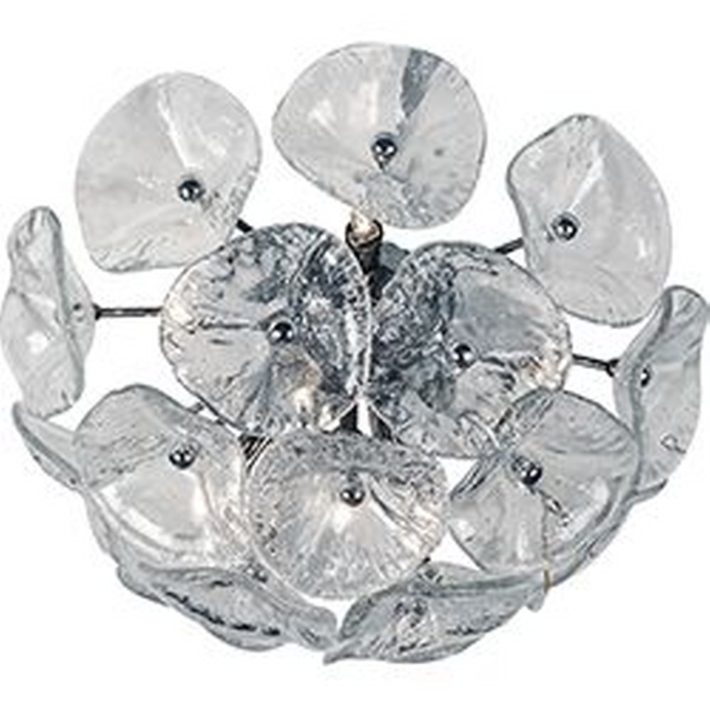 ET2 Lighting-E22092-28-Fiori-8 Light Flush/Wall Mount in Leaf style-16.5 Inches wide by 8.75 inches high   Polished Chrome Finish with Murano-style Clear Glass