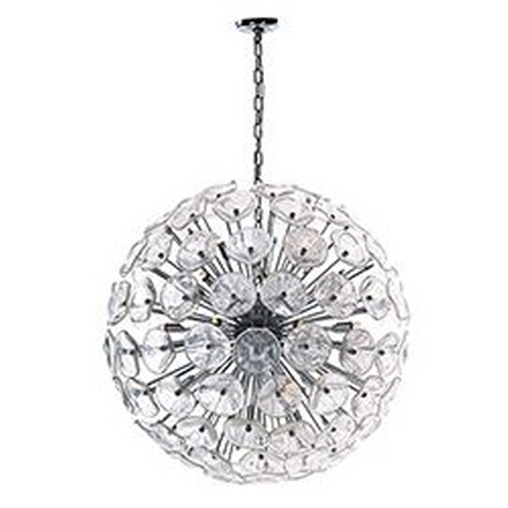 ET2 Lighting-E22096-28-Fiori-28 Light Pendant in Leaf style-31.5 Inches wide by 70.9 inches high   Polished Chrome Finish with Murano-style Clear Glass