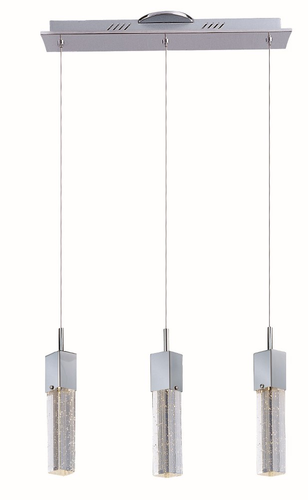 ET2 Lighting-E22763-89PC-Fizz III-22.5W 3 LED Pendant in Mediterranean style-19.5 Inches wide by 12 inches high   Polished Chrome Finish with Etched Bubble Glass