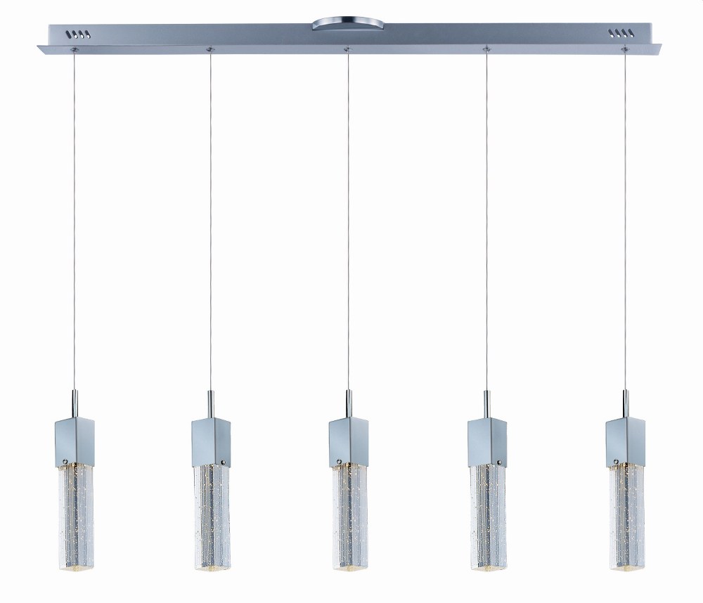 ET2 Lighting-E22764-89PC-Fizz III-37.5W 5 LED Pendant in Mediterranean style-4.75 Inches wide by 12 inches high   Polished Chrome Finish with Etched Bubble Glass