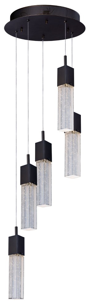 ET2 Lighting-E22765-89BZ-Fizz III-37.5W 5 LED Pendant in Mediterranean style-13.75 Inches wide by 12 inches high   Bronze Finish with Etched Bubble Glass