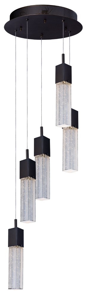 ET2 Lighting-E22765-89BZ-Fizz III-37.5W 5 LED Pendant in Mediterranean style-13.75 Inches wide by 12 inches high Bronze  Polished Chrome Finish with Etched Bubble Glass