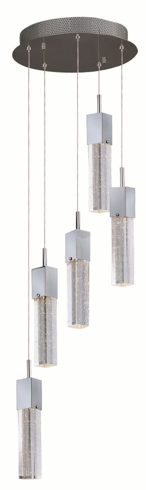 ET2 Lighting-E22765-89PC-Fizz III-37.5W 5 LED Pendant in Mediterranean style-13.75 Inches wide by 12 inches high   Polished Chrome Finish with Etched Bubble Glass