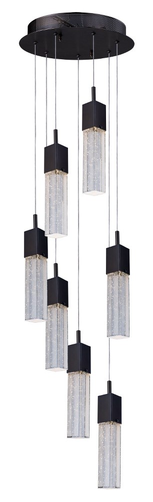 ET2 Lighting-E22767-89BZ-Fizz III-52.5W 7 LED Pendant in Mediterranean style-13.5 Inches wide by 12 inches high   Bronze Finish with Etched Bubble Glass