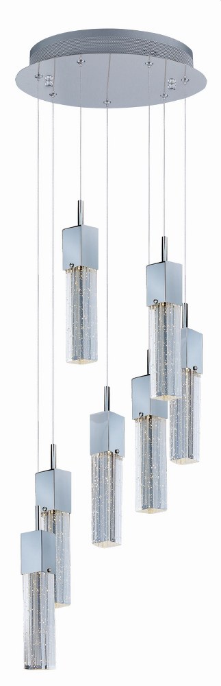 ET2 Lighting-E22767-89PC-Fizz III-52.5W 7 LED Pendant in Mediterranean style-13.5 Inches wide by 12 inches high   Polished Chrome Finish with Etched Bubble Glass