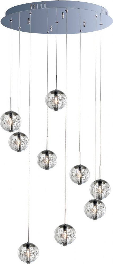 ET2 Lighting-E24254-91PC-Orb-9 Light Pendant in European style-21.75 Inches wide by 7 inches high   Polished Chrome Finish with Bubble Glass