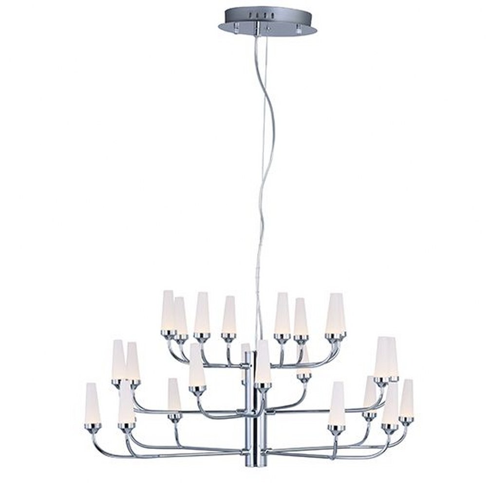 ET2 Lighting-E24363-09PC-Candela 3 Tier Chandelier 24 Light Metal/Acrylic-33 Inches wide by 15.5 inches high Polished Chrome  Polished Chrome Finish with Frost White Glass