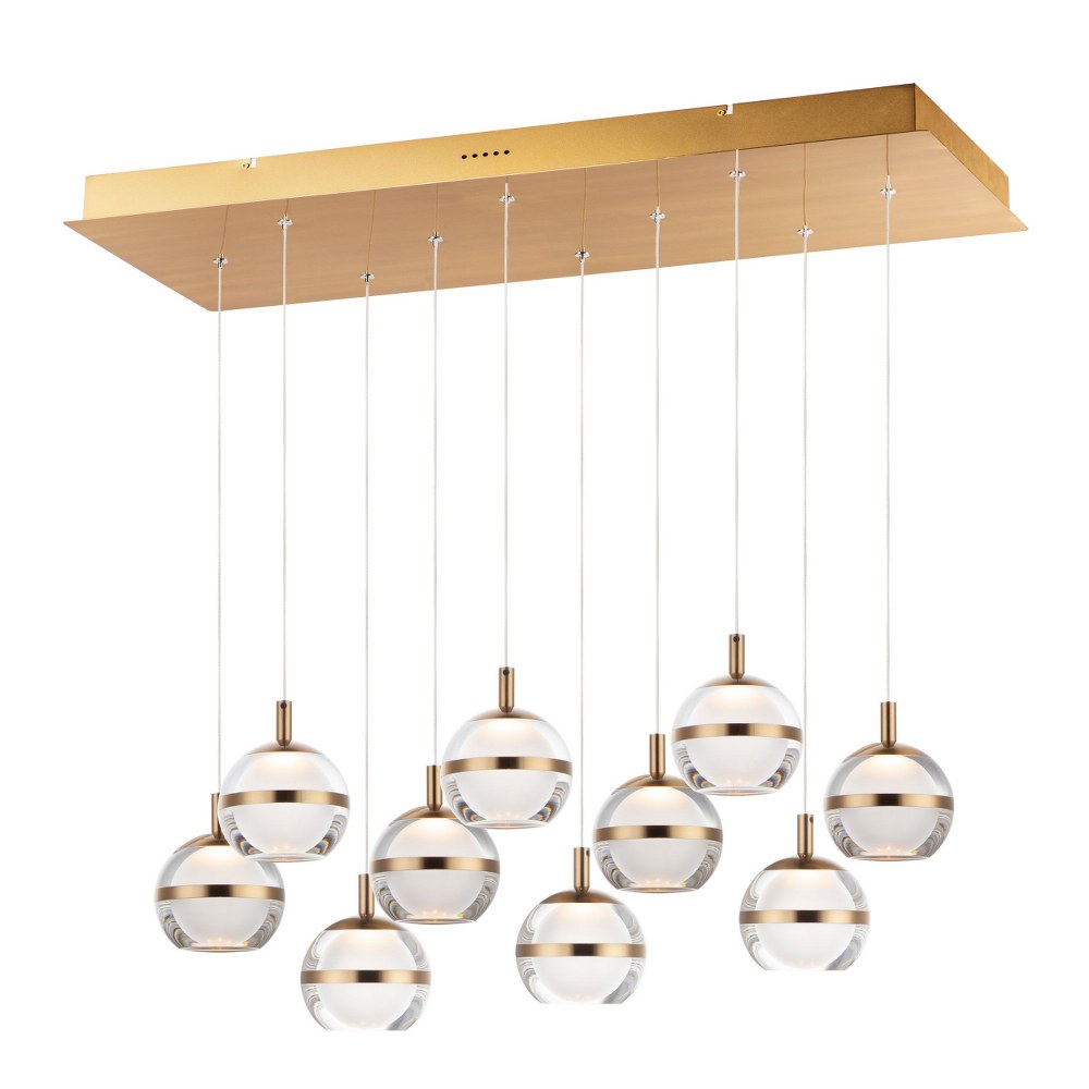 ET2 Lighting-E24599-93NAB-Swank-60W 10 LED Pendant in Barn style-12.5 Inches wide by 5.5 inches high   Natural Aged Brass Finish with Clear/Frosted Glass