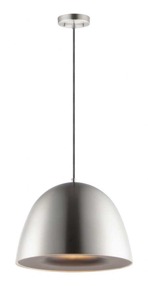 ET2 Lighting-E24914-SNBK-Fungo-8W 1 LED Pendant-15.75 Inches wide by 11 inches high Satin Nickel/Black  Black/Satin Brass Finish with White Acrylic Glass