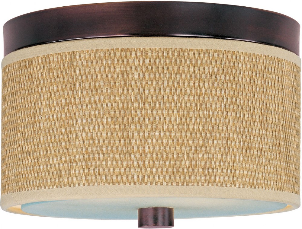 ET2 Lighting-E95000-101OI-Elements-2 Light Flush Mount in European style-10 Inches wide by 6.25 inches high Oil Rubbed Bronze Gold Satin Nickel Finish with Natural Fiber Fabric Shade