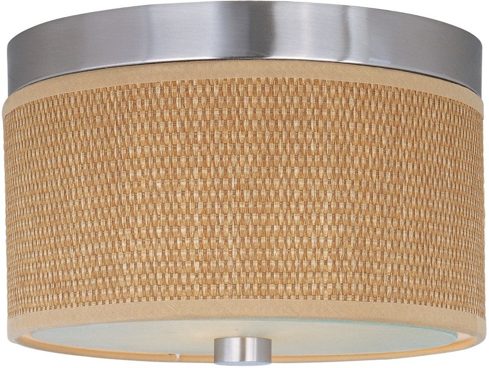 ET2 Lighting-E95000-101SN-Elements-2 Light Flush Mount in European style-10 Inches wide by 6.25 inches high Satin Nickel Gold Satin Nickel Finish with Natural Fiber Fabric Shade