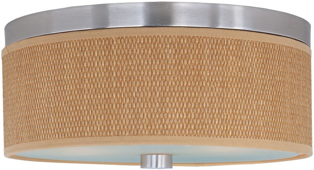 ET2 Lighting-E95002-101SN-Elements-2 Light Flush Mount in European style-14 Inches wide by 6.25 inches high Satin Nickel Gold Satin Nickel Finish with Natural Fiber Fabric Shade