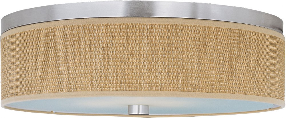 ET2 Lighting-E95004-101SN-Elements-3 Light Flush Mount in European style-20 Inches wide by 6.25 inches high Satin Nickel Gold Satin Nickel Finish with Natural Fiber Fabric Shade