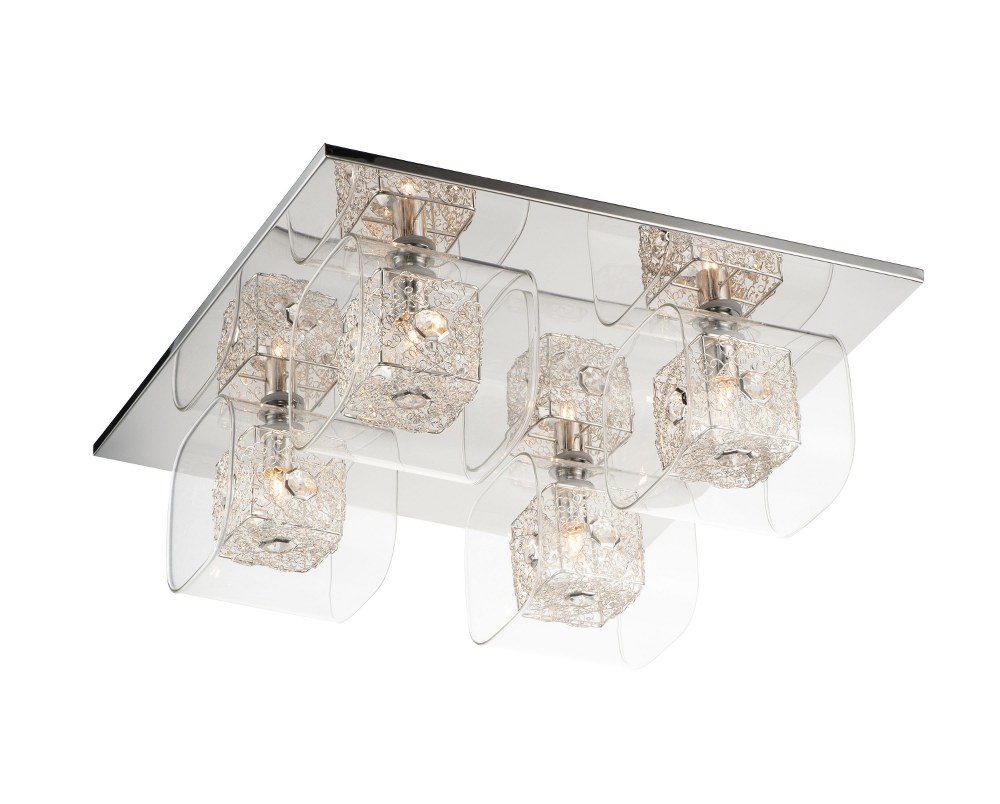 ET2 Lighting-E22838-18SVPC-Gem - Four Light Flush Mount Polished Chrome Silver Polished Chrome Finish with Clear Glass with Silver Shade