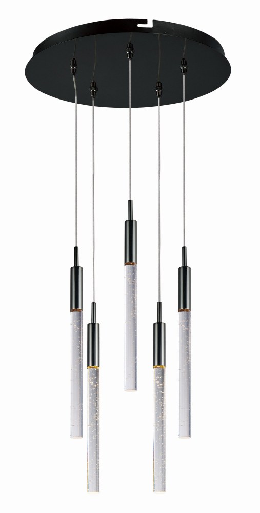 ET2 Lighting-E32775-91BC-Scepter-37.5W 5 LED Pendant-13 Inches wide by 18 inches high   Black Chrome Finish with Bubble Glass