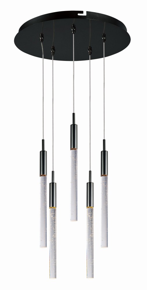 ET2 Lighting-E32775-91BC-Scepter-37.5W 5 LED Pendant-13 Inches wide by 18 inches high Black Chrome  Black Chrome Finish with Bubble Glass