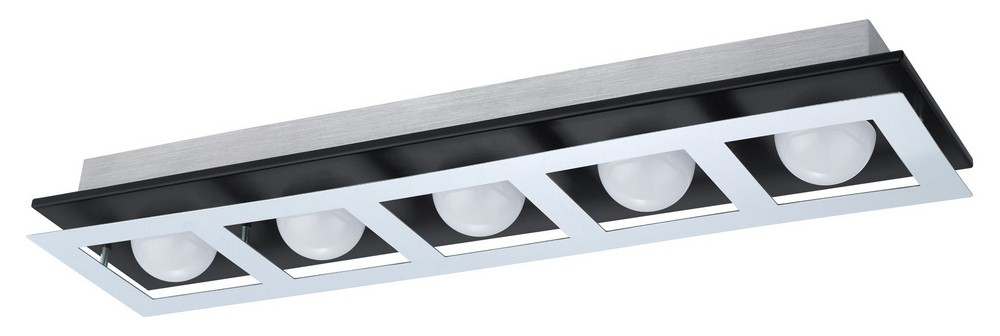 Eglo Lighting-201291A-Bellamonte - 23.63 Inch 16.5W 5 LED Flush Mount   Brushed Aluminum/Black Finish with White Plastic Glass