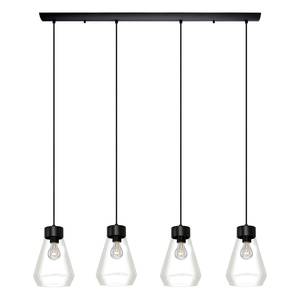 Eglo Lighting-202126A-Montey - Four Light Bell Pendant   Matte Black Finish with Clear Glass