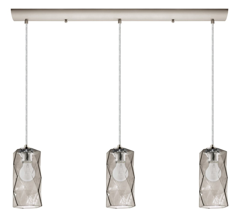 Eglo Lighting-202408A-Estevau - 75W 3 LED Pendant In Contemporary Style-10.25 Inches Tall and 4.75 Inches Wide Satin Nickel Finish with Smoked Glass