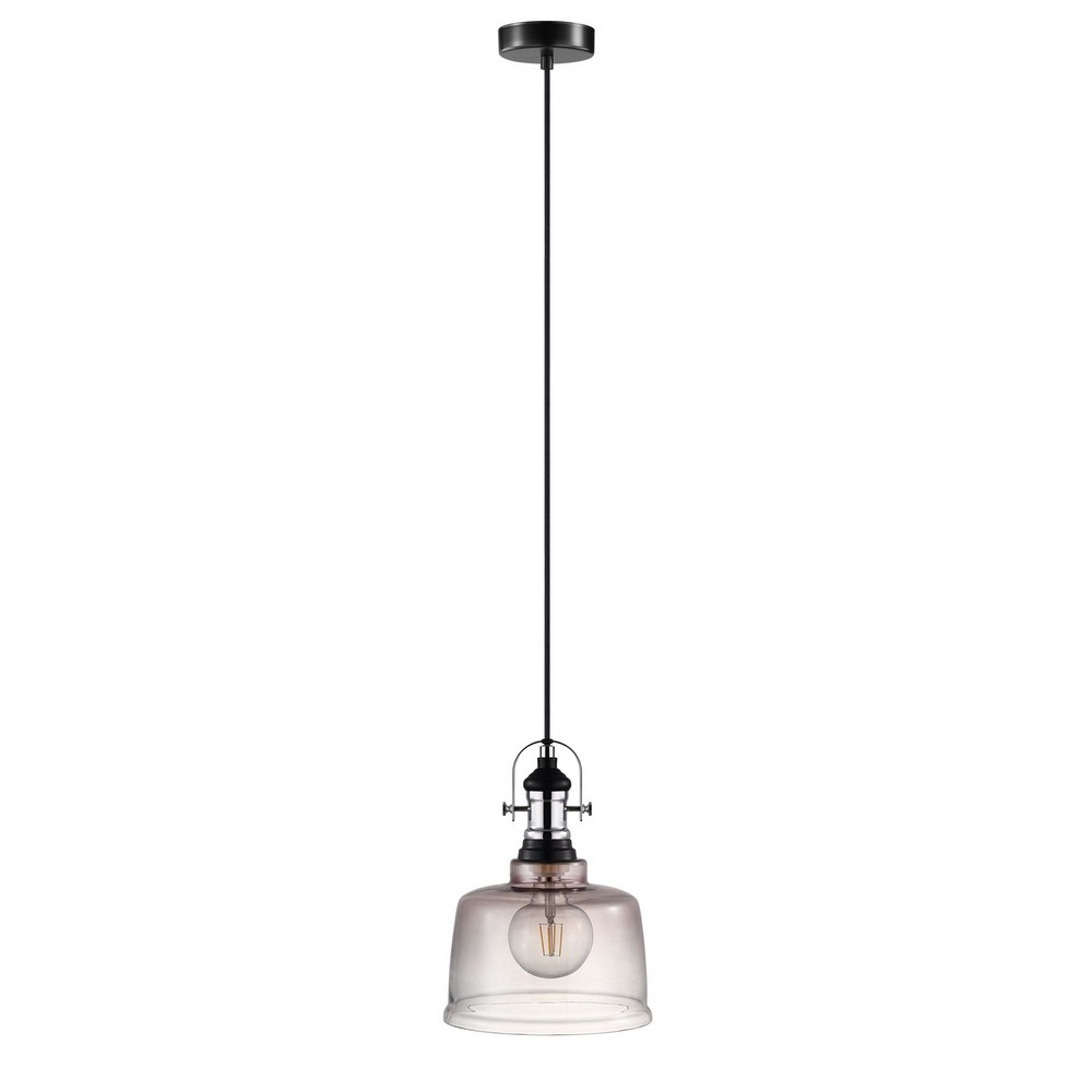 Eglo Lighting-202424A-Gilwell - One Light Bowl Pendant   Matte Black/Chrome Finish with Smoked Glass