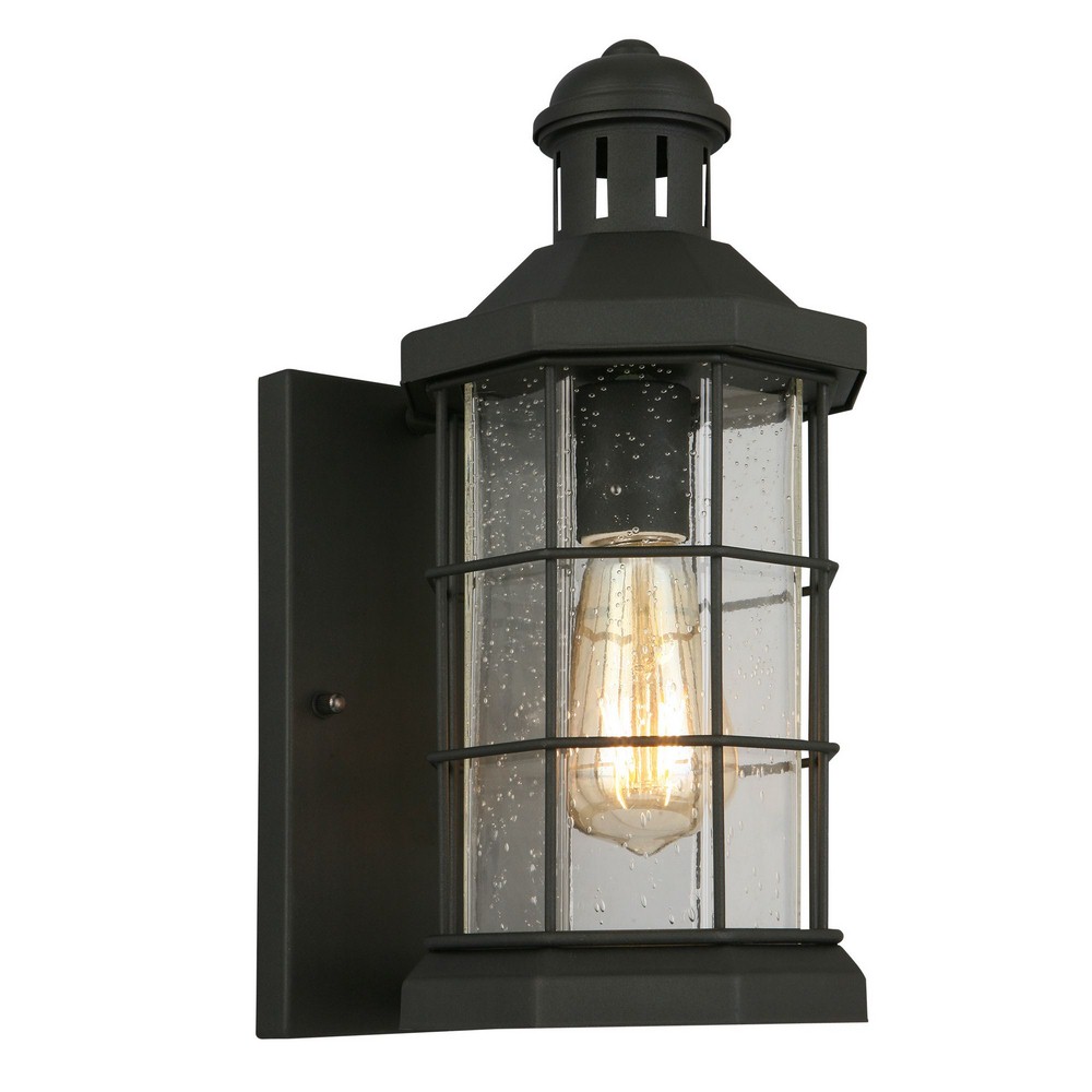 Eglo Lighting-202785A-San Mateo Creek - One Light Outdoor Wall Lantern   Matte Black Finish with Clear Seeded Glass