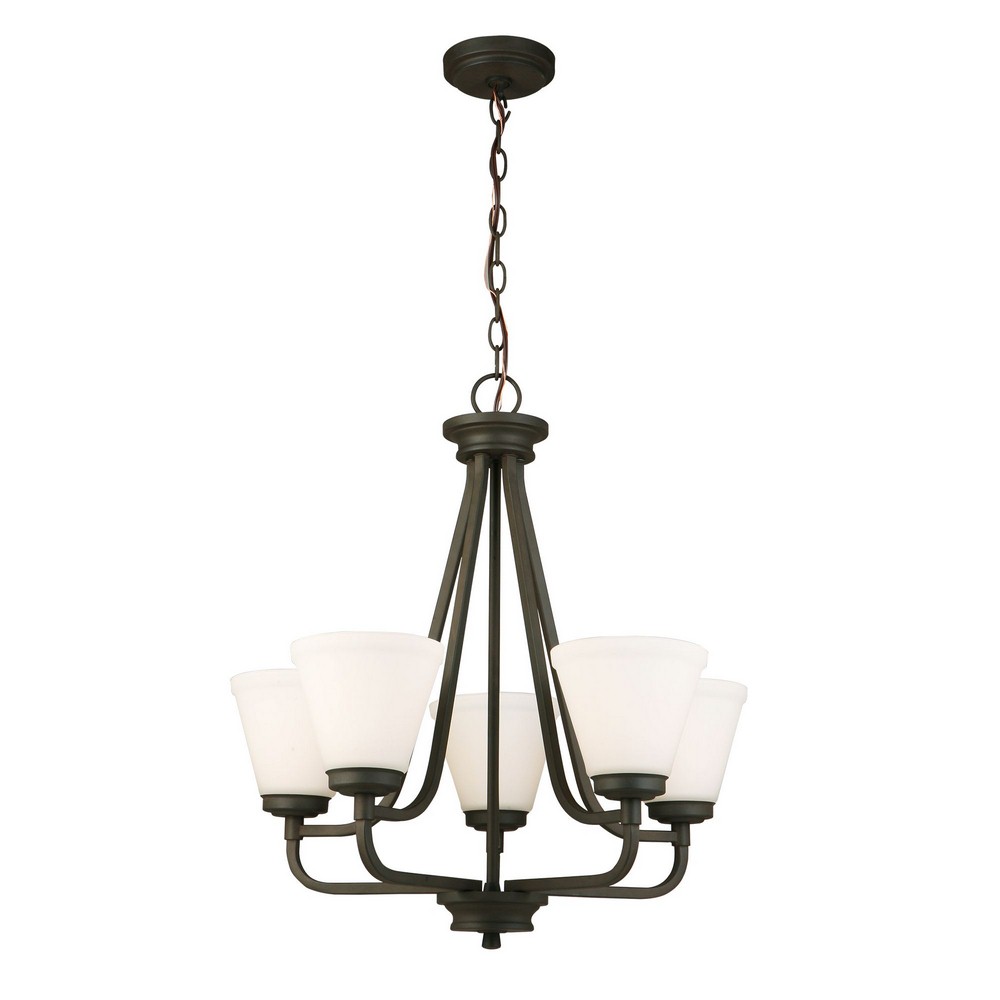 Eglo Lighting-202786A-Mayview - Five Light Chandelier Matte Bronze Graphite Finish with Frosted Glass