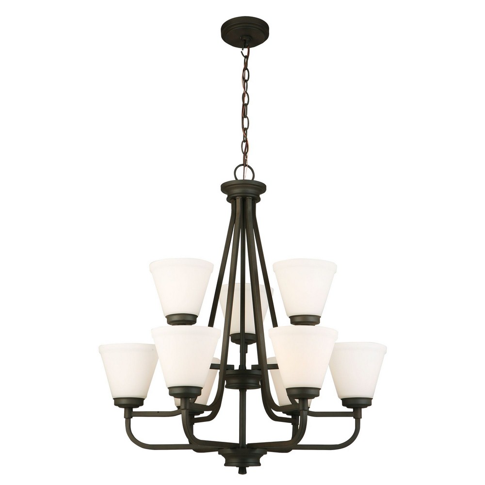 Eglo Lighting-202787A-Mayview - Nine Light Chandelier   Matte Bronze Finish with Frosted Glass