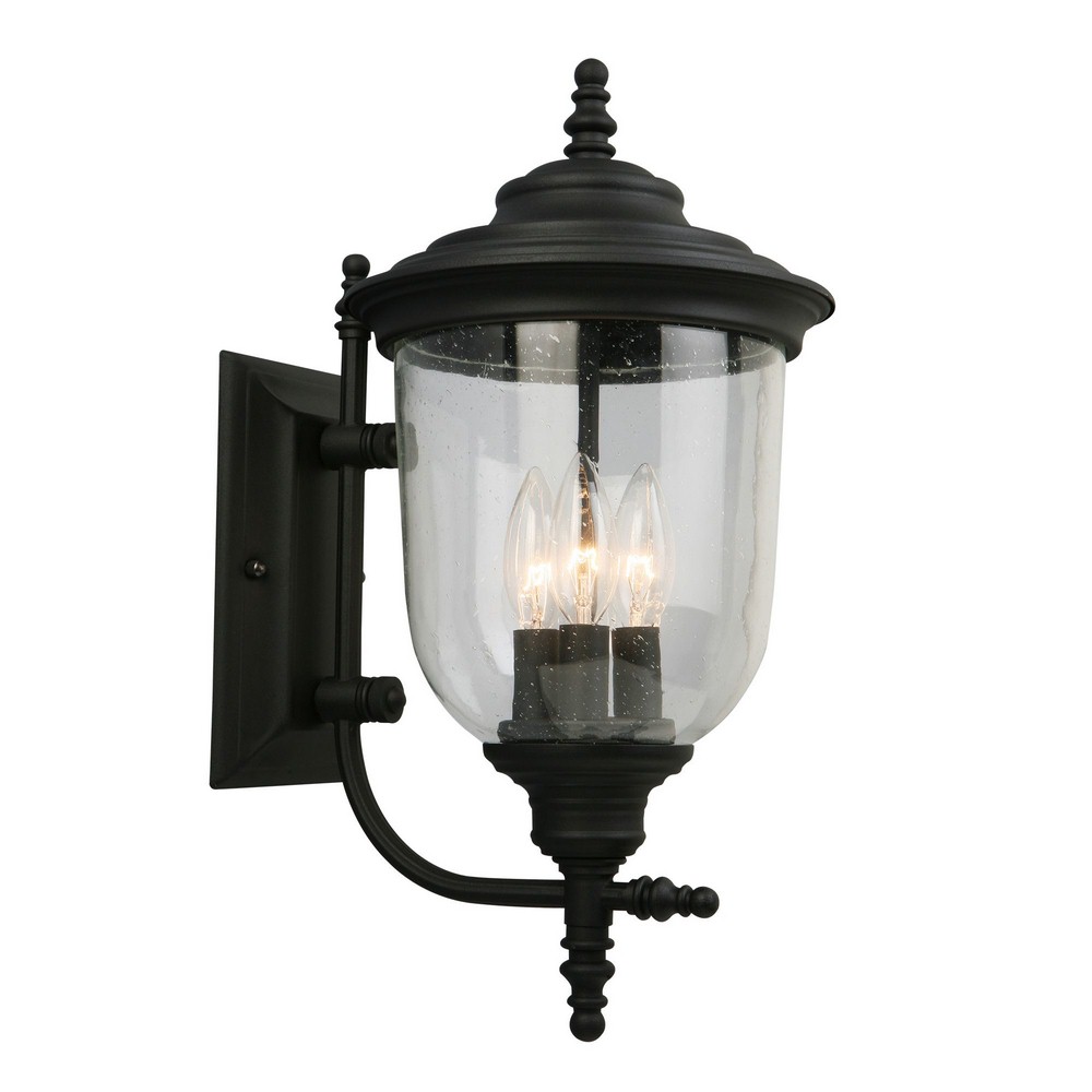 Eglo Lighting-202802A-Pinedale - Three Light Wall Sconce Matte Black Matte Black Finish with Clear Seeded Glass