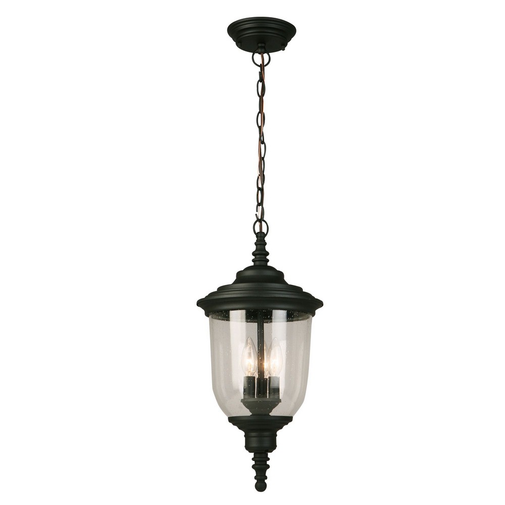 Eglo Lighting-202805A-Pinedale - Three Light Outdoor Pendant Matte Black Matte Black Finish with Clear Seeded Glass