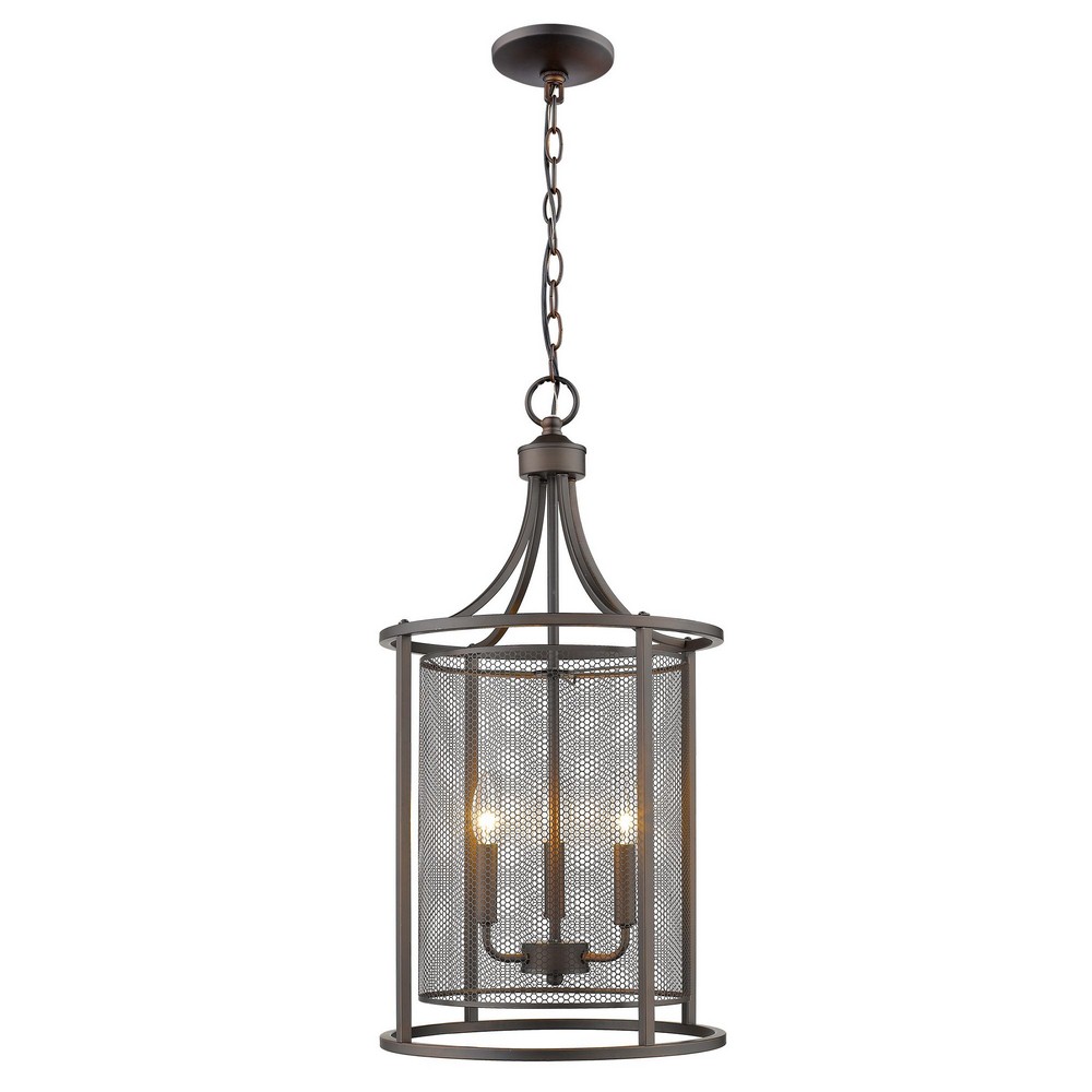 Eglo Lighting-202807A-Verona - Three Light Pendant   Oil Rubbed Bronze Finish with Metal Cage Shade