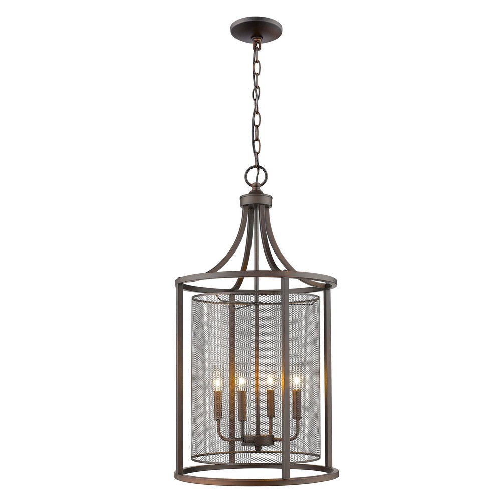 Eglo Lighting-202809A-Verona - Four Light Pendant   Oil Rubbed Bronze Finish with Metal Cage Shade